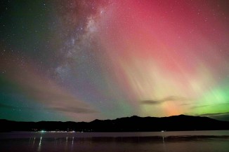 Aurora over Akaroa and Milky Way