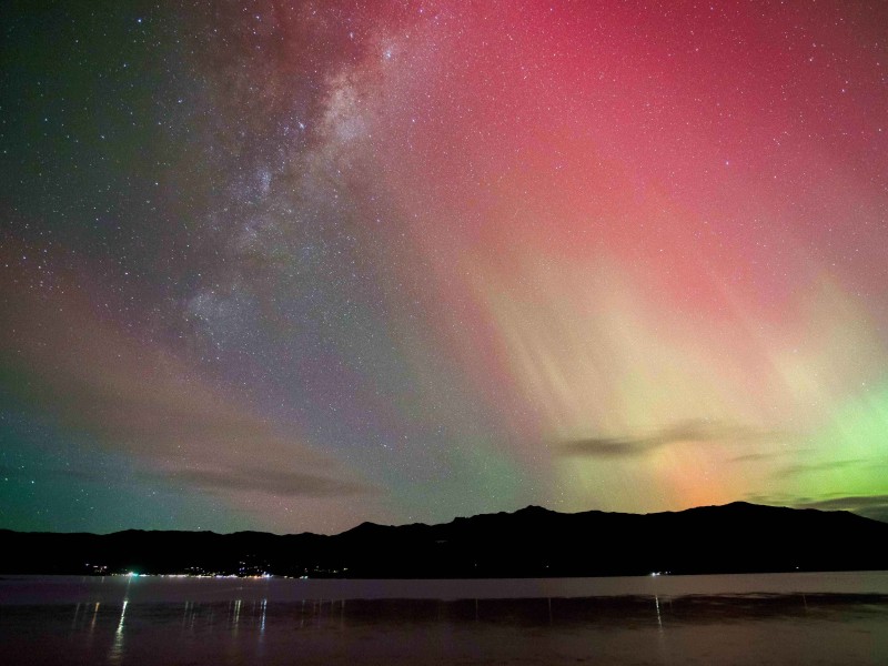 Aurora over Akaroa and Milky Way