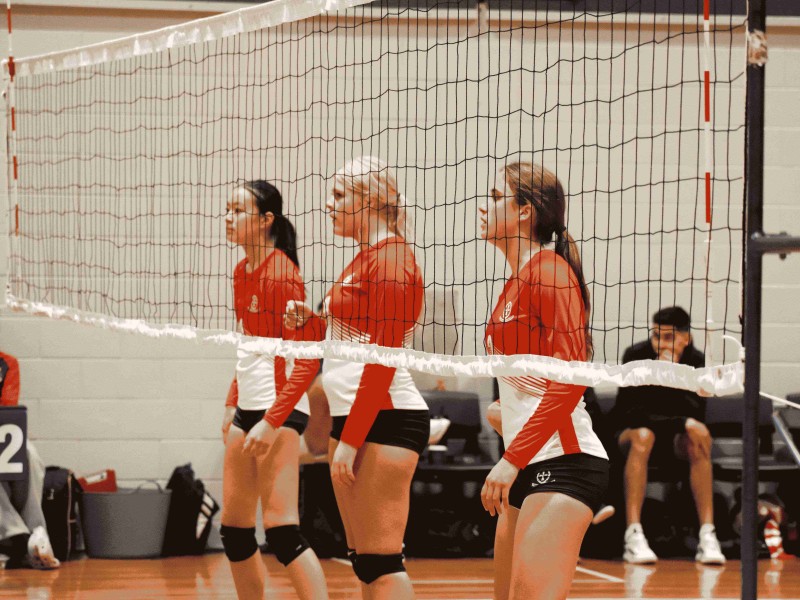 St Margs Volleyball at net