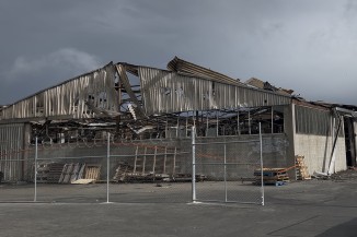Burnt warehouse on Maces Road