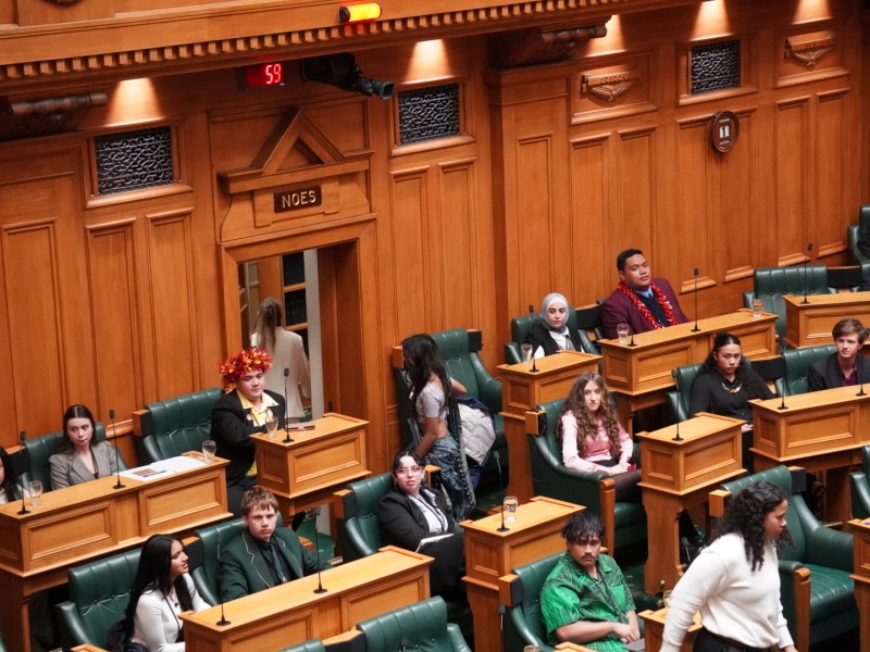 Youth MPs walking out of Parliament in response to speech